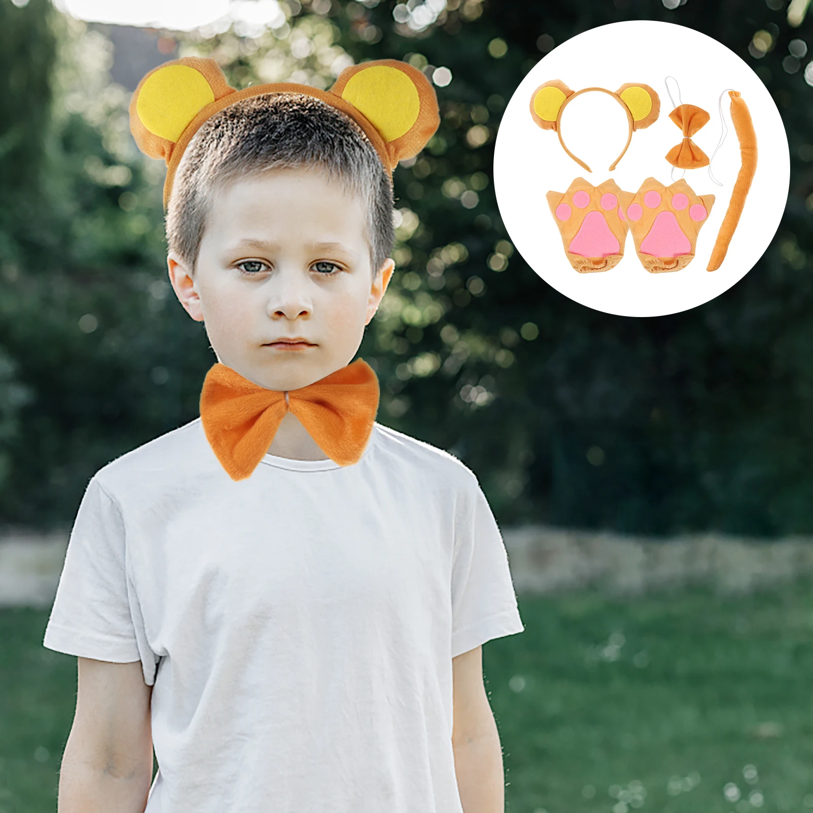 Orejas mono tocado accesorios de disfraz guantes Pp diadema de algodón con cola niño