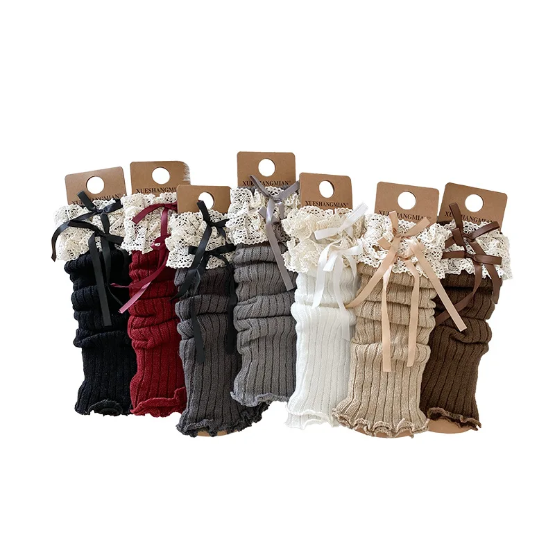 Calentadores de piernas con lazo para niñas JK Lolita, medias largas Harajuku, calcetines de punto dulces, calentador de pies Kawaii de Color sólido para niños y niñas - imagen 5