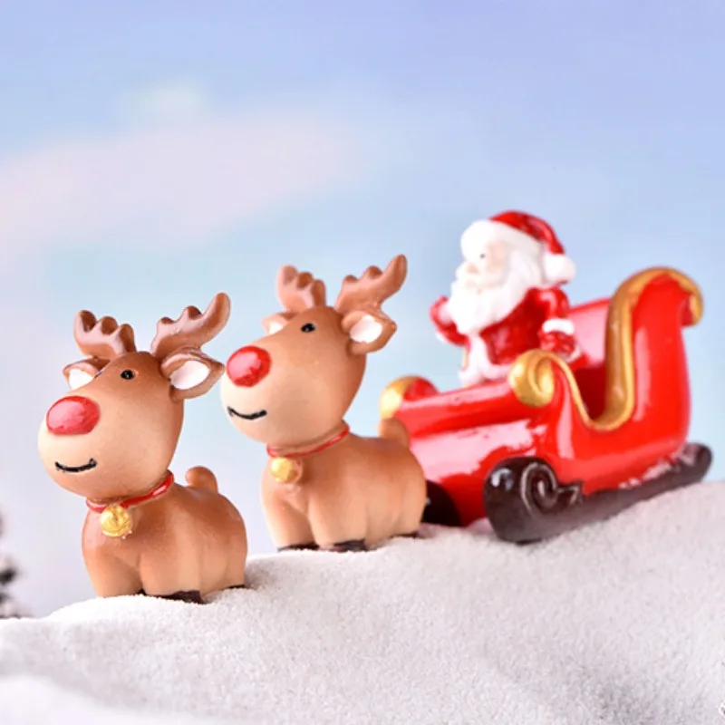 Adornos navideños miniatura de trineo con renos y nieve - imagen 2
