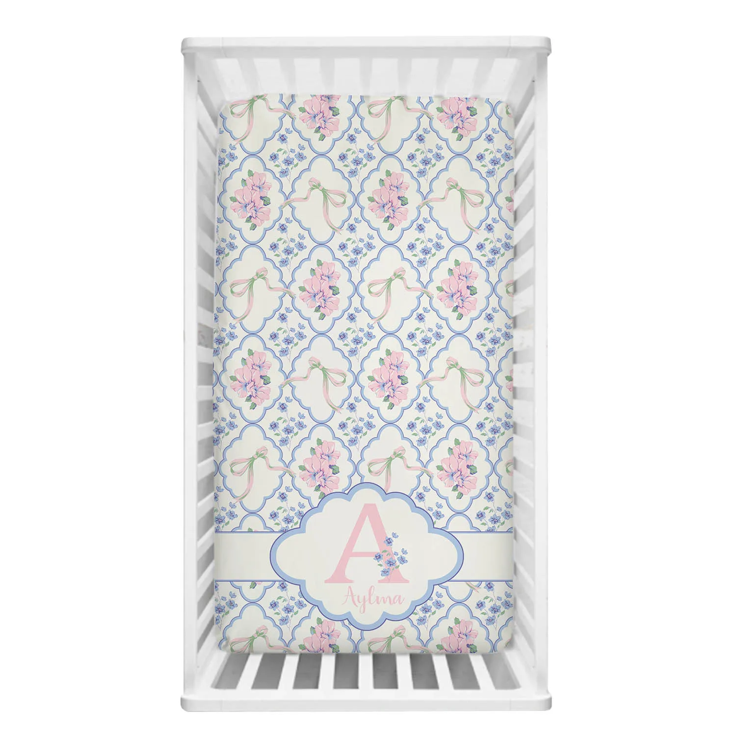 LVYZIHO Juego de cama para cuna floral vintage con nombre personalizado, manta para bebé con bonito lazo, sábana para cuna de bebé, funda de almohada para bebé - imagen 4