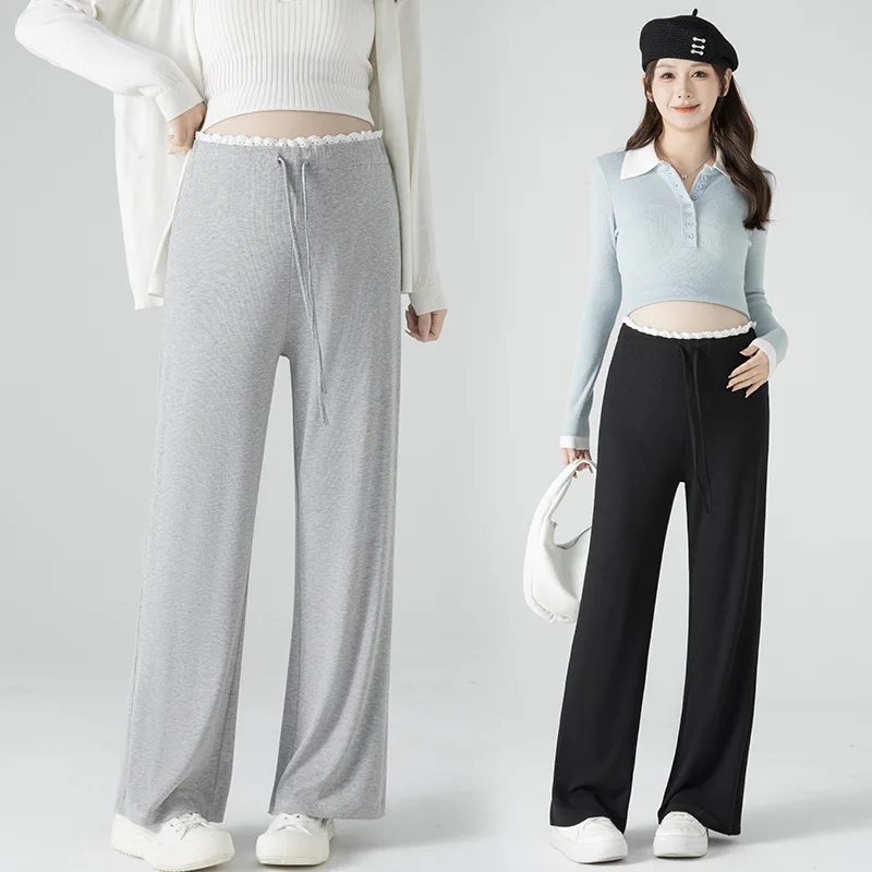 Pantalones rectos para mujeres embarazadas, pantalones de maternidad de cintura alta, pantalones de oficina holgados plisados de pierna ancha para mujeres, pantalones oficiales