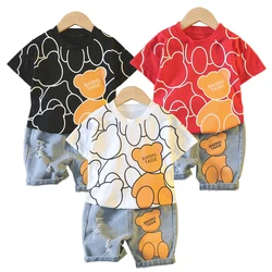 Conjunto infantil de algodón con camiseta de osito y pantalón corto