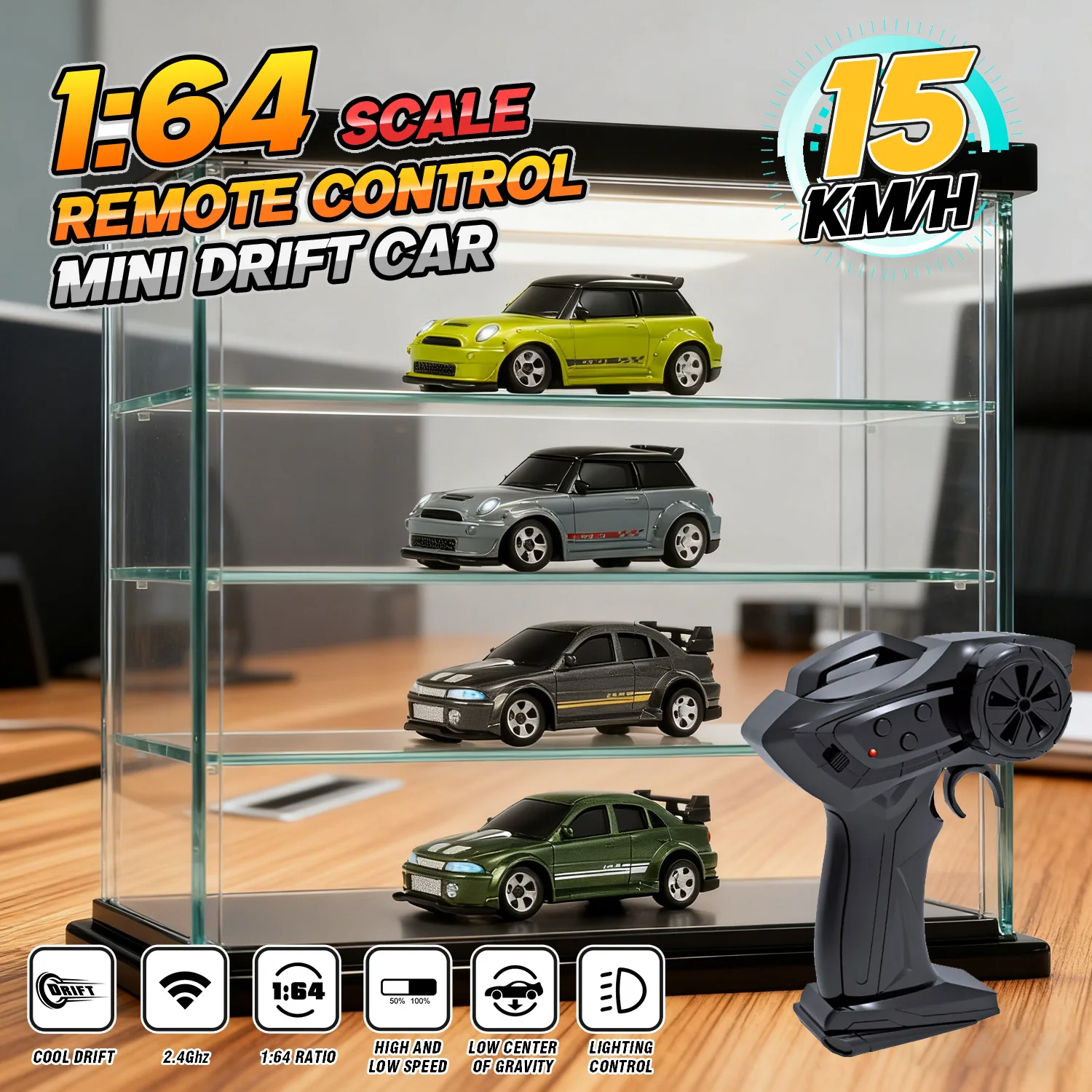 Coche de Control remoto 4WD de escritorio, Mini vehículo de aleación de deriva RC de 2,4G, colección eléctrica de juguetes para niños y adultos, regalos de navidad, 1/64