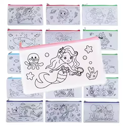 Bolsa para bolígrafos de 5 uds., suministros de almacenamiento de papelería, bolsa de almacenamiento con patrón de dibujos animados de grafiti para niños, bolsas con cremallera de colores, portátil TMZ