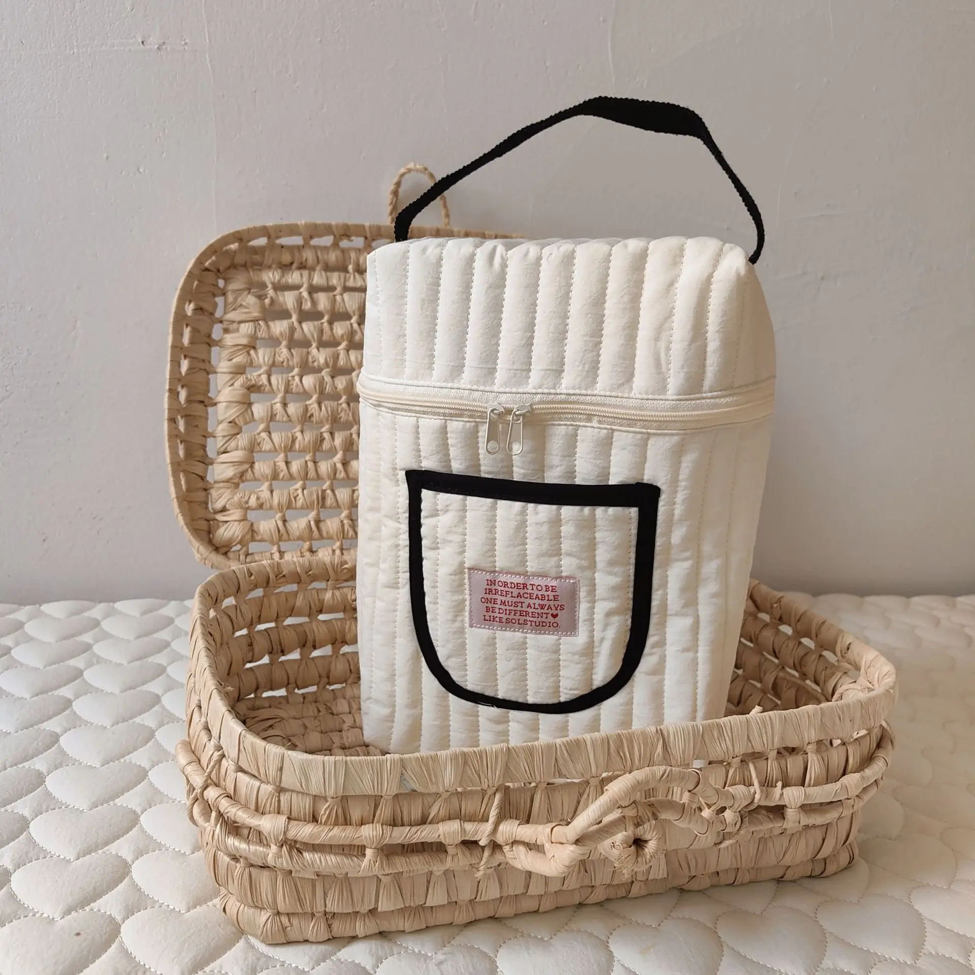 Bolsa de pañales de bebé acolchada de algodón, bolsa de mamá portátil, cochecito, bolsa colgante para pañales, organizador para bebé - imagen 4