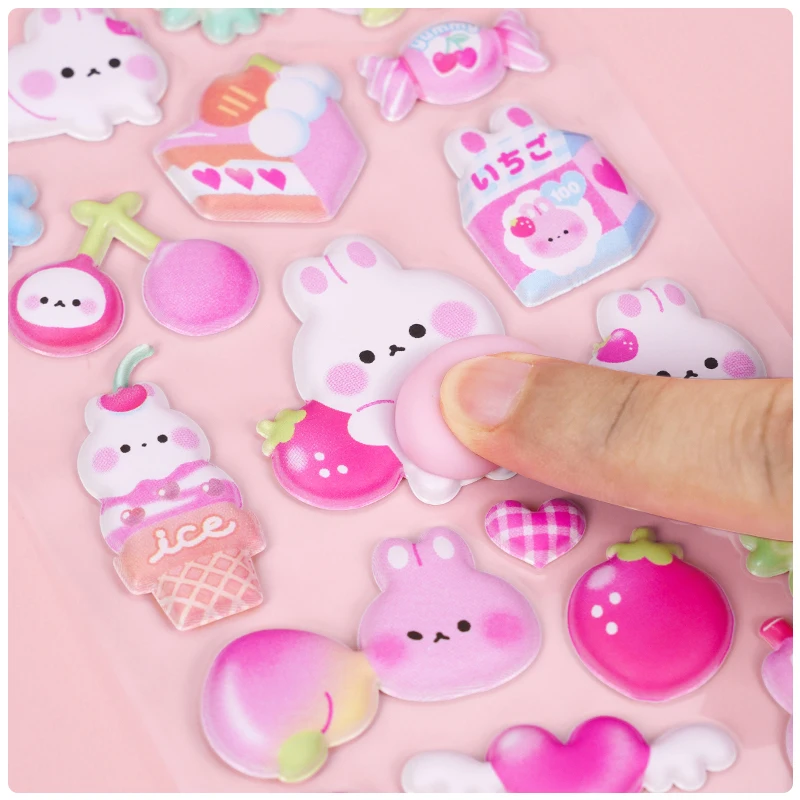 1 hoja de pegatinas 3D bonitas, pegatinas Kawaii de animales y conejos, pegatinas rosas blandas para Fidget DIY para funda de teléfono, álbum de recortes reutilizable TMZ - imagen 3