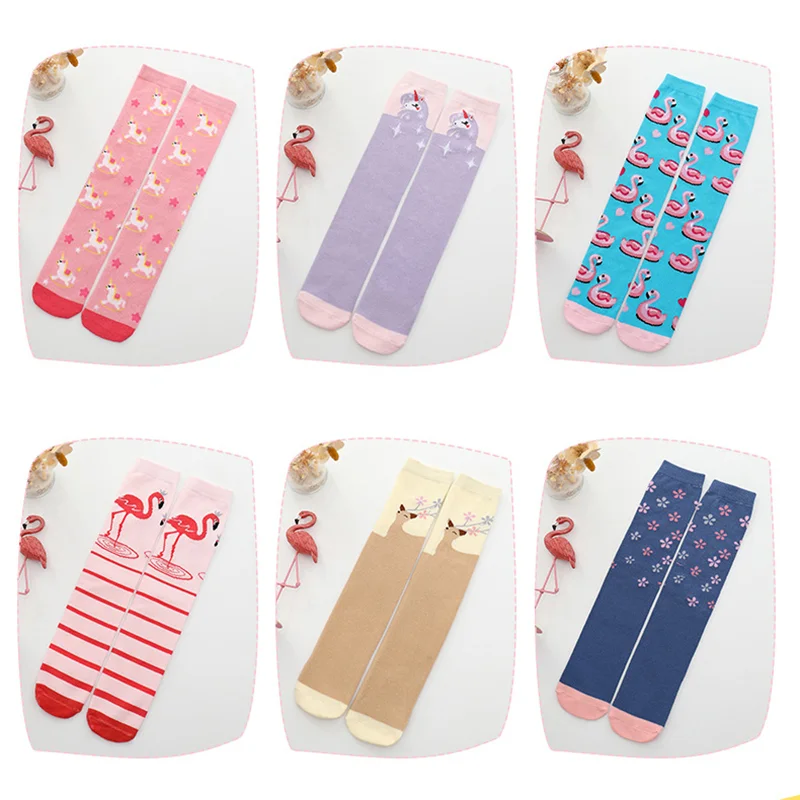 Medias escolares de unicornio y animales de colores, medias ajustadas de primavera con bonitos dibujos hasta la rodilla, calcetines largos, mallas para niños y niñas, accesorios - imagen 5