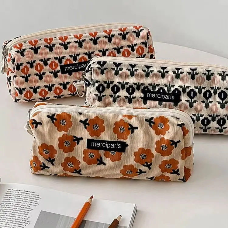 Estuche lápices pana con diseño floral vintage para escuela - imagen 4