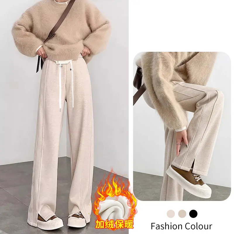 Pantalones premamá de felpa con pierna ancha para invierno - imagen 2