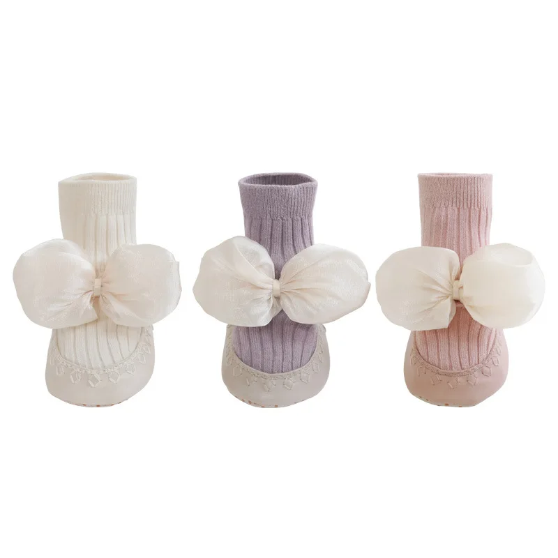 Calcetines antideslizantes para bebé recién nacido, medias suaves de algodón con lazo, para Otoño e Invierno - imagen 3