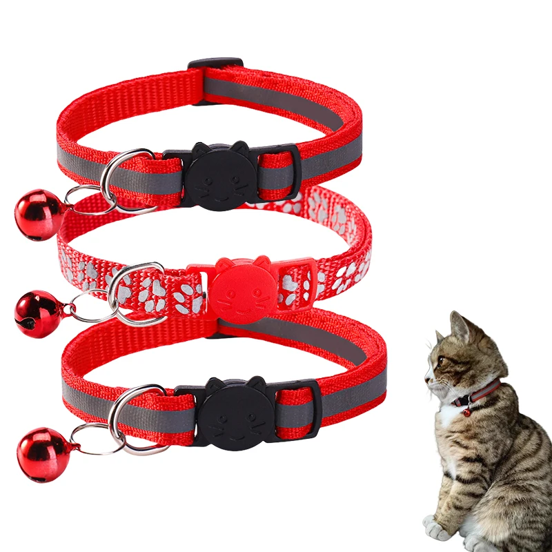 3 unids/pack Collar de gato con tira reflectante para Collar de mascota pequeña puede ajustar collar de 7-12 pulgadas con patrón de campana para gato - imagen 4