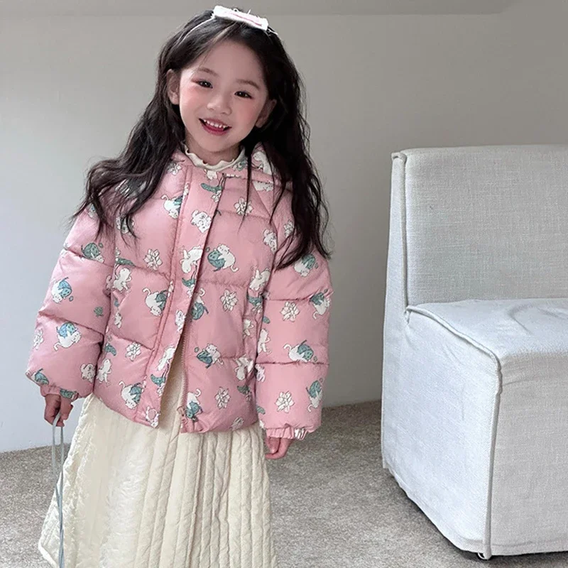 Abrigo acolchado suave de invierno para niña con capucha y patrón - imagen 4