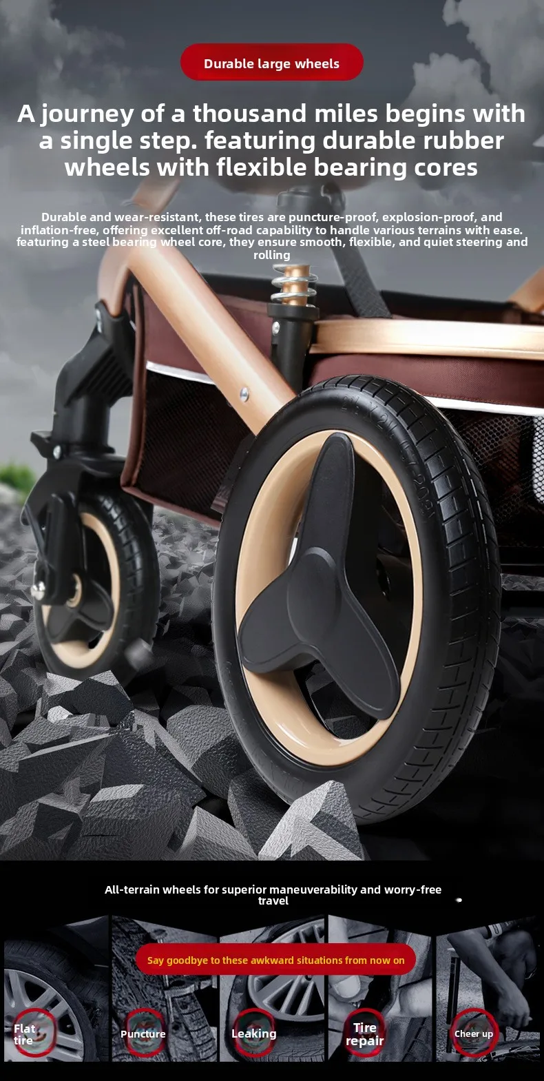 El cochecito con asiento tipo cesta puede sentarse y acostarse Amortiguador plegable de paisaje alto bidireccional ligero - imagen 4