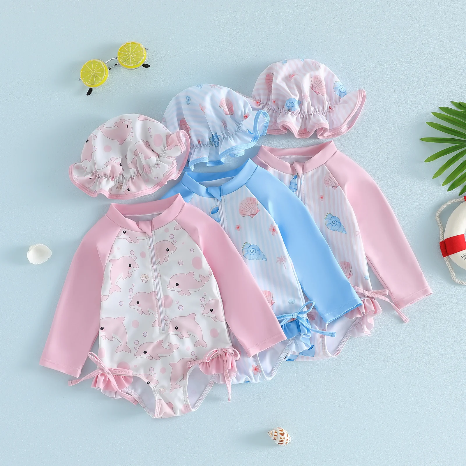 Bañador manga larga floral para niña – Estampado de conchas - imagen 4