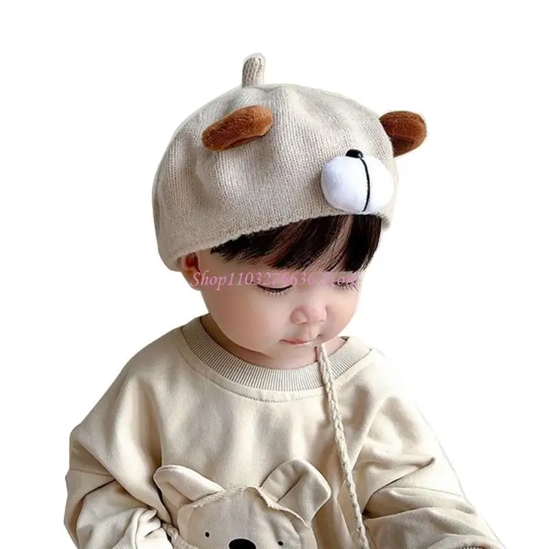 Gorro punto R6FD con bonito oso dibujos animados para niños y niñas, gorro a prueba viento para Otoño e Invierno - imagen 5