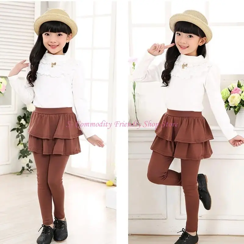 85AE Leggings con falda de volantes para niña – Algodón cómodo