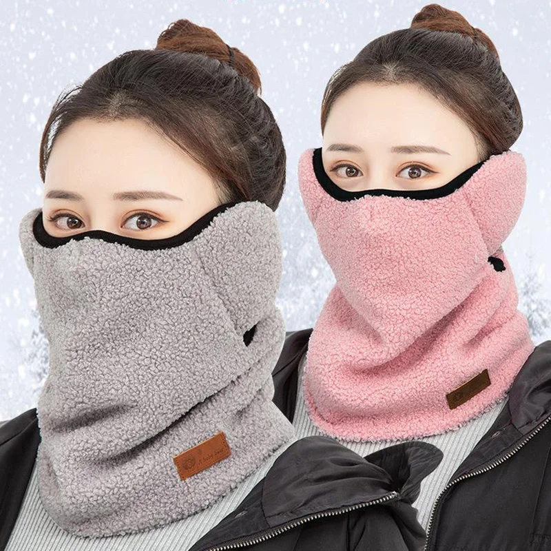 Máscara a prueba de viento de invierno para mujeres y hombres, máscaras de protección para los oídos y cuello, además de accesorios cálidos de terciopelo para ciclismo y esquí, Color sólido - imagen 2