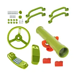 Torre de juegos infantil con telescopio pirata y columpio