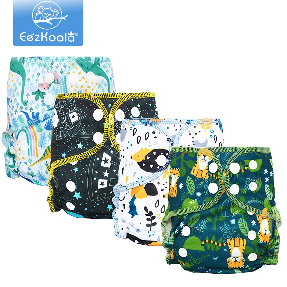 EezKoala pañal de tela para recién nacido, pañales de algodón orgánico con encuadernación colorida para bebé, pequeño pañal de tela AIO impermeable PUL apto para bebé de 3-6KG