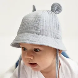 Gorro solar de algodón para bebé con orejas de oso