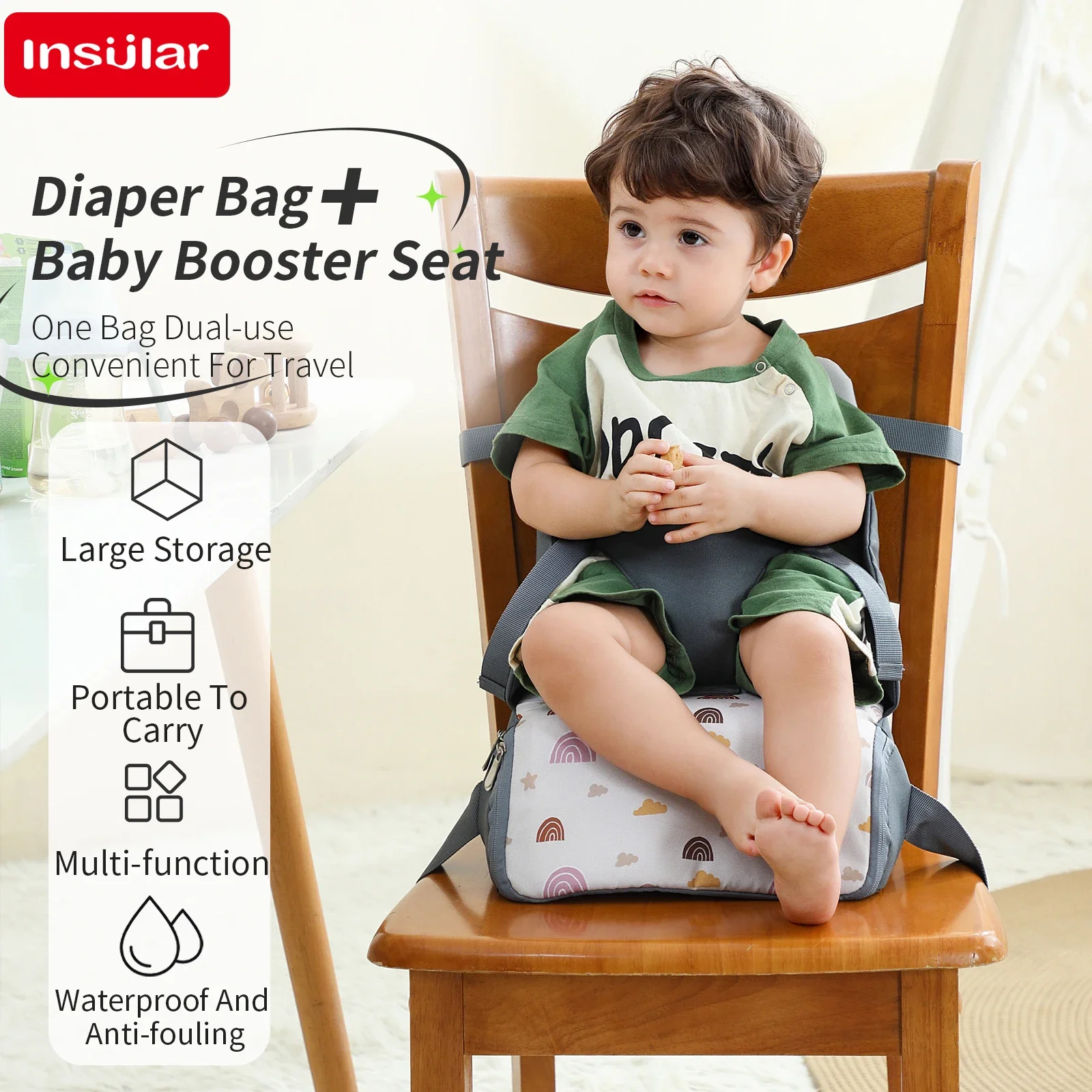 Bolsa de pañales portátil plegable con asiento antideslínico para bebé - imagen 3