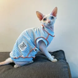 Chaleco veraniego para gatos sin pelo en algodon suave - rayas azules