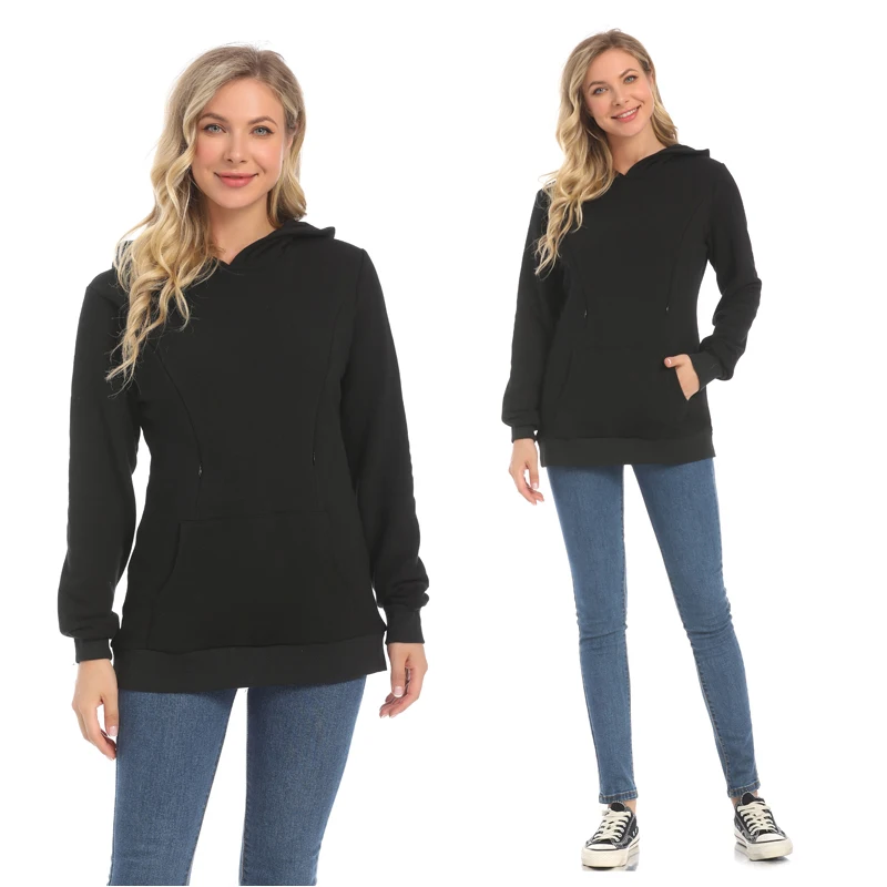 Ropa de maternidad de invierno de talla grande, suéter térmico de manga larga con capucha para amamantar, ropa de lactancia, ropa para mujeres embarazadas - imagen 4