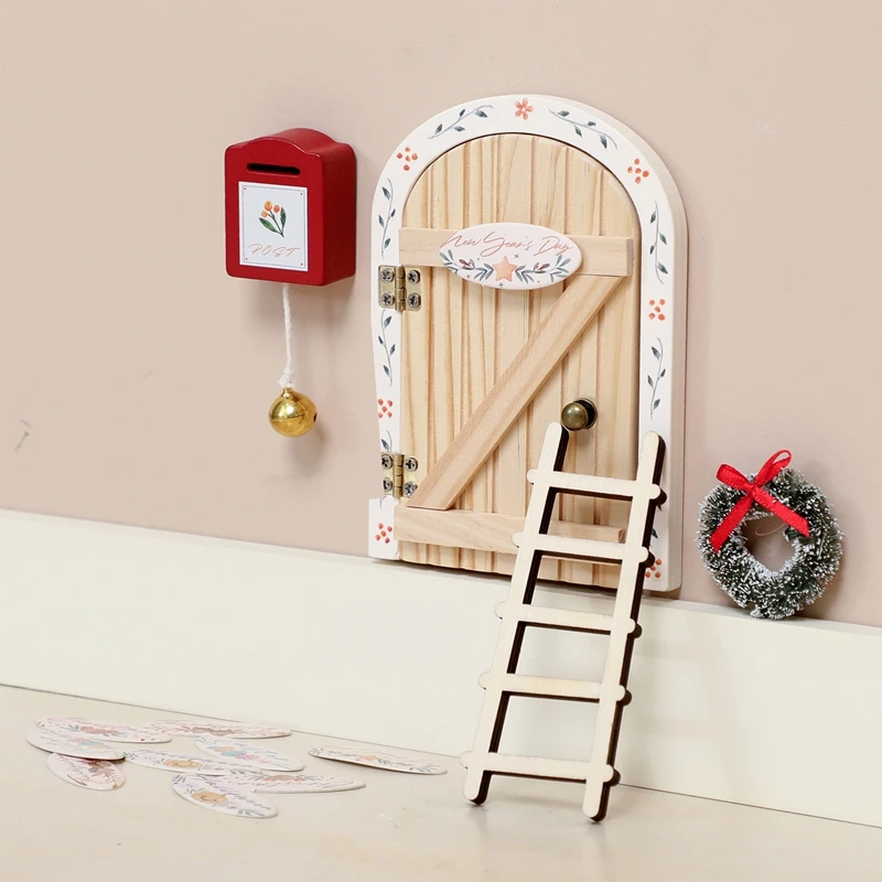 Decoraciones de madera para casa de muñecas, Mini puerta de elfo de hadas para el hogar, decoración de pared para habitación de bebé, adornos artesanales, caja de dientes conmemorativa, regalo para bebé - imagen 2