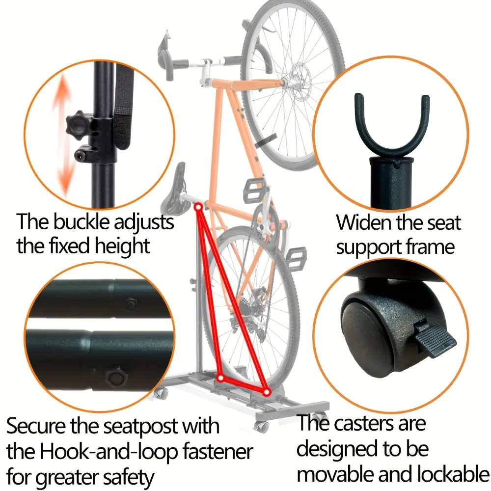 Soporte vertical para bicicleta – Almacenamiento regulable interior