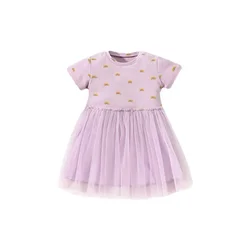 Vestido de princesa de verano para niña de 90-140cm, bonito vestido de malla morado transpirable para niña, vestidos infantiles de manga corta para ropa para niña