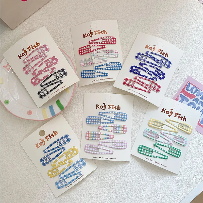 6 unids/bolsa de pinza para el pelo a cuadros de lunares, flequillo colorido para niñas, Clip LATERAL, pinza para el pelo rota para niños, tocado para peinar el cabello