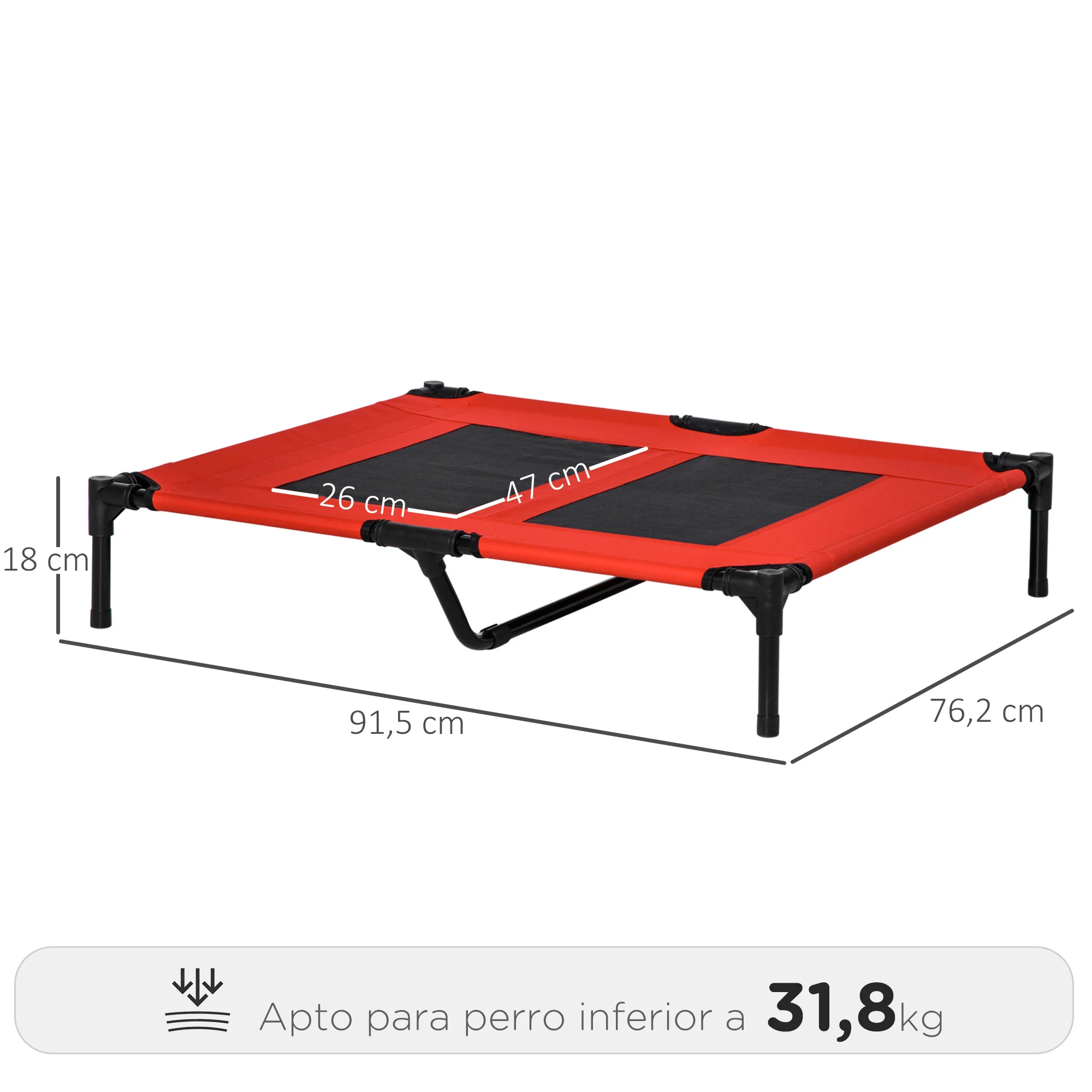 PawHut Cama Elevada para Perros Cama de Mascotas con Malla Transpirable y Tela Oxford para Jardín Terraza 91,5x76,2x18 cm Rojo - imagen 3