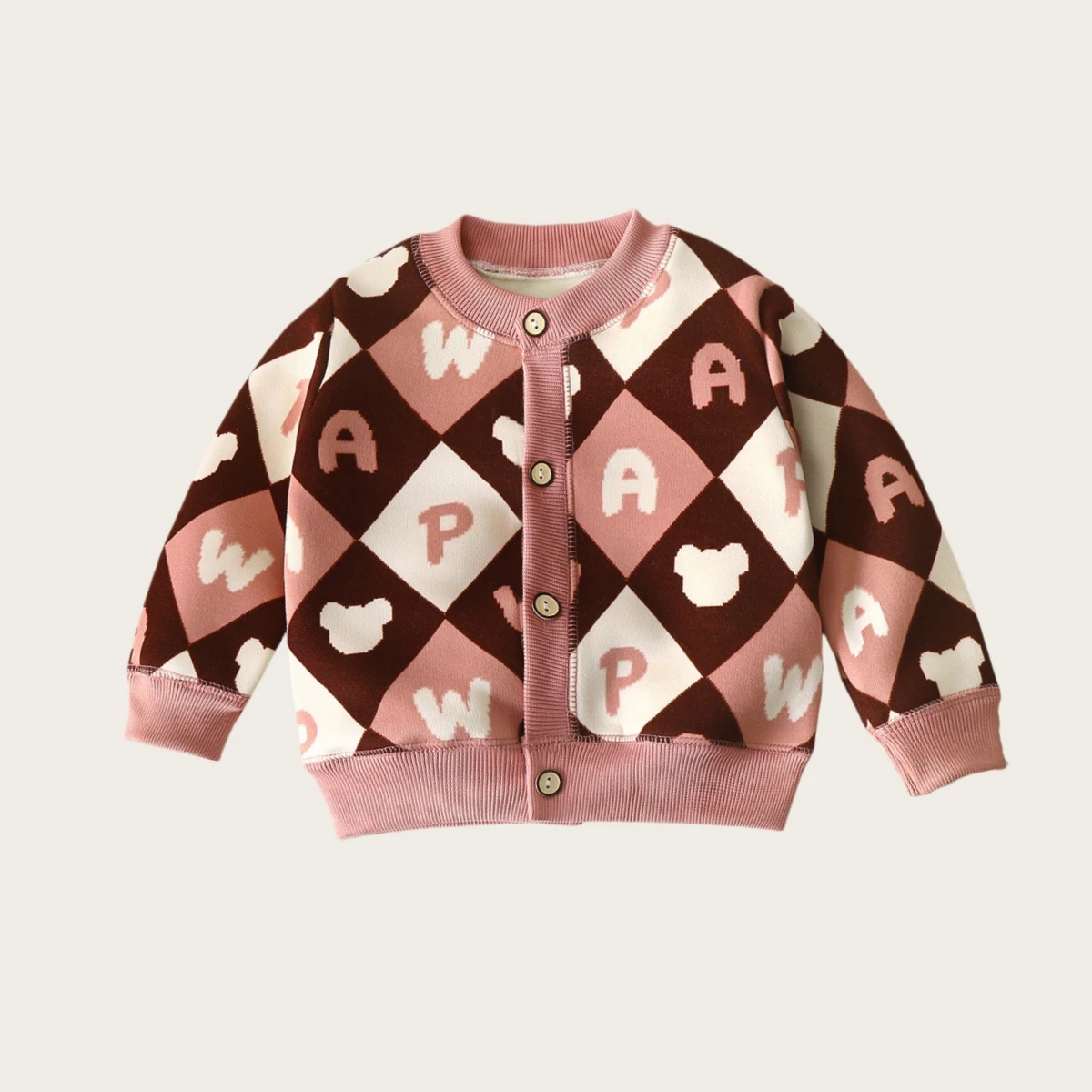Abrigo acolchado de piel para niñas, cárdigan cálido con patrón de cuadros de cereza dulce, Chaqueta de punto para niños, 1-7T, 6 colores, otoño