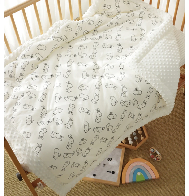 Edredón de algodón grueso para bebé, edredón térmico bordado con diseño de oso y conejo para recién nacido, manta suave para cuna infantil con relleno, invierno - imagen 4