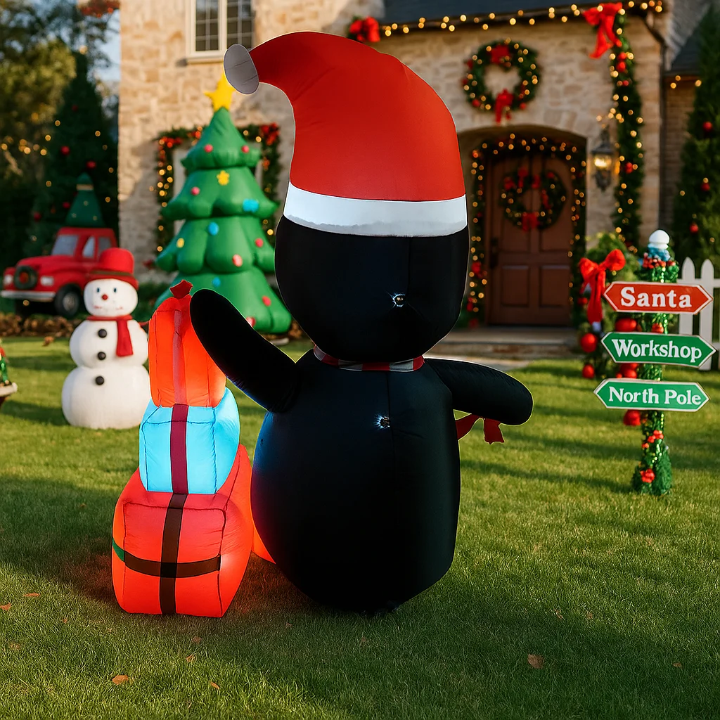 Decoración navideña al aire libre de 4,9 pies, regalo de pingüino, decoración navideña inflable, adornos de patio, luces, juguetes para el hogar, decoración, explosión - imagen 2