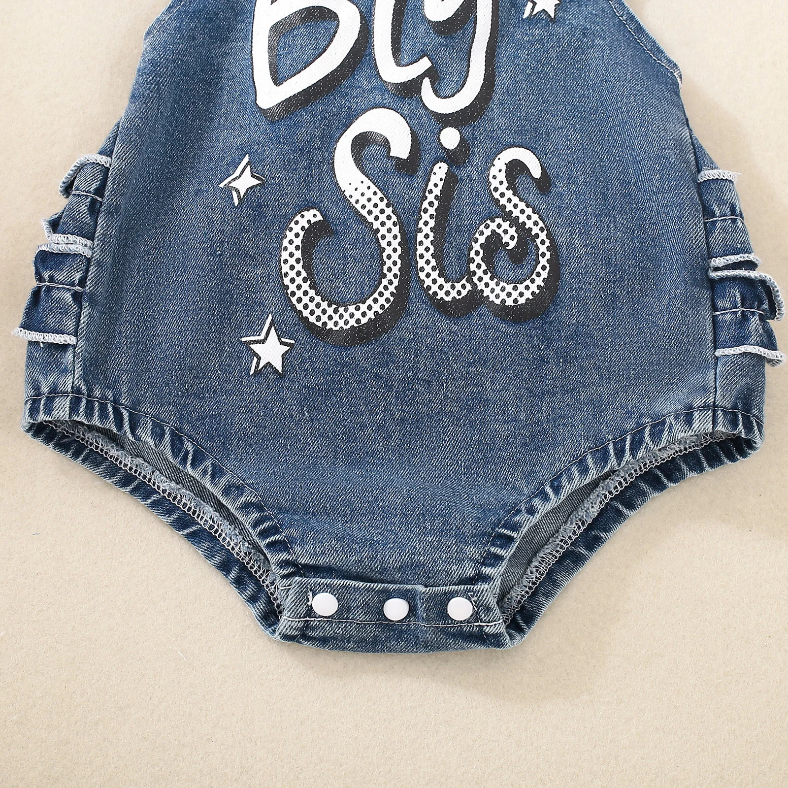 SUNSIOM-Pelele vaquero para niña pequeña de 0 a 24 meses, mono vaquero con estampado de letras y estrellas, mono con manga voladora, ropa bonita de verano - imagen 5