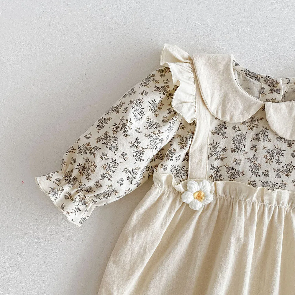 Pelele floral de algodón con cuello Peter Pan para niña - imagen 4