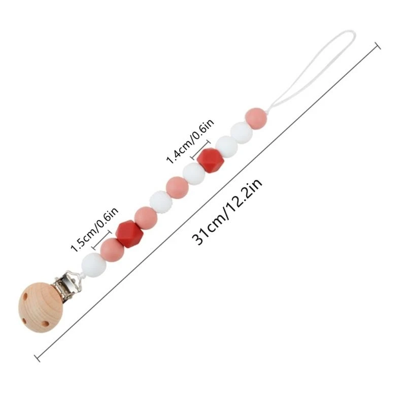 Cadena para chupete bebé M76C, juguete mordedor madera haya, cadena dentición hecha a mano para recién nacido - imagen 3