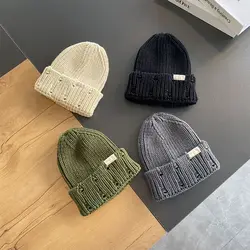 Gorros deportivos de moda coreana para niños y niñas, gorros de invierno tejidos acrílicos de Color sólido, gorros de ganchillo, gorros suaves y cálidos para niños pequeños, 1 unidad