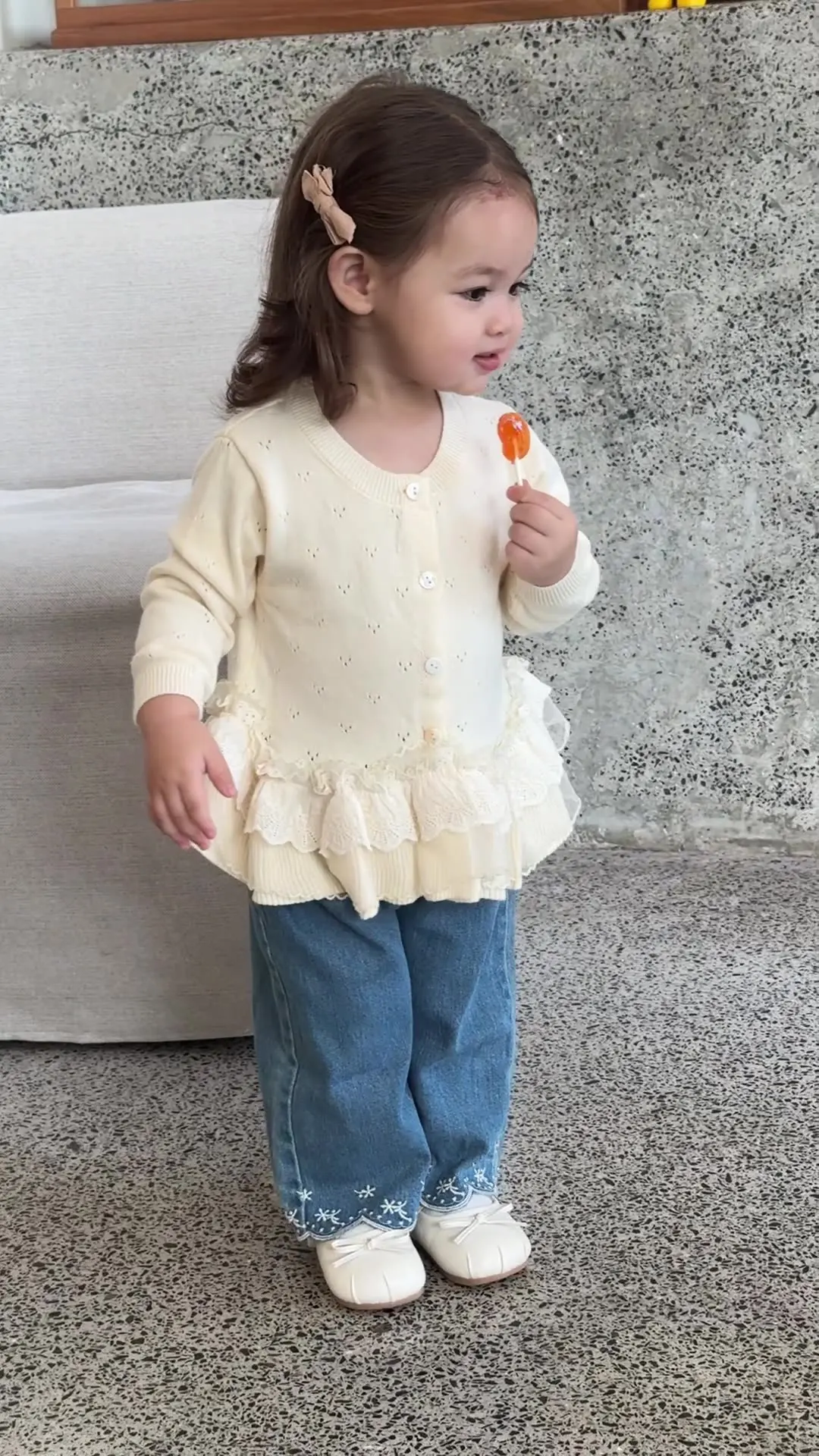 Suéteres para niños, cárdigans de punto calados para niñas, suéteres con volantes para niñas, traje de punto para chicas de moda - imagen 2