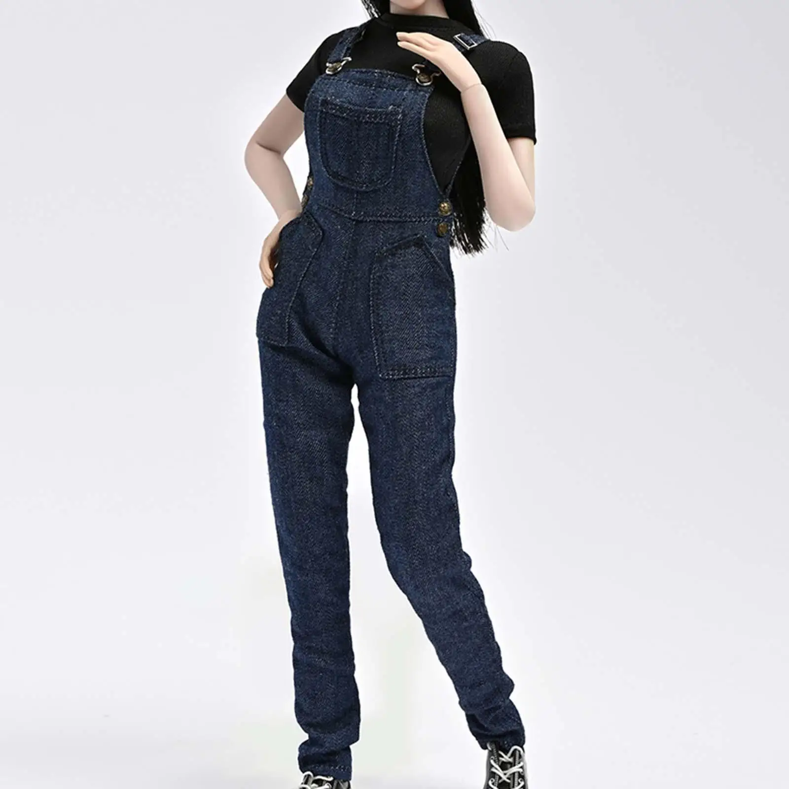 Camiseta y pantalones vaqueros con tirantes para mujer, ropa en miniatura hecha a mano para muñecas de 12 pulgadas, accesorios de vestir, 2 unidades, 1/6 - imagen 2