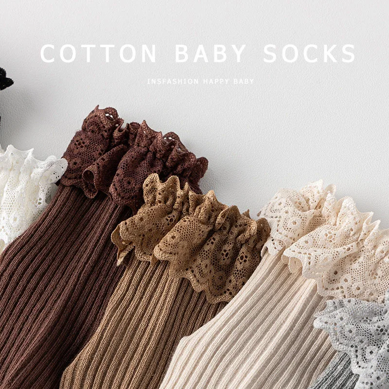 3 pares por lote calcetines hasta la rodilla de primavera para niños 0-5T calcetines antideslizantes de encaje fino para niños calcetines de tubo de Color sólido para niñas - imagen 5