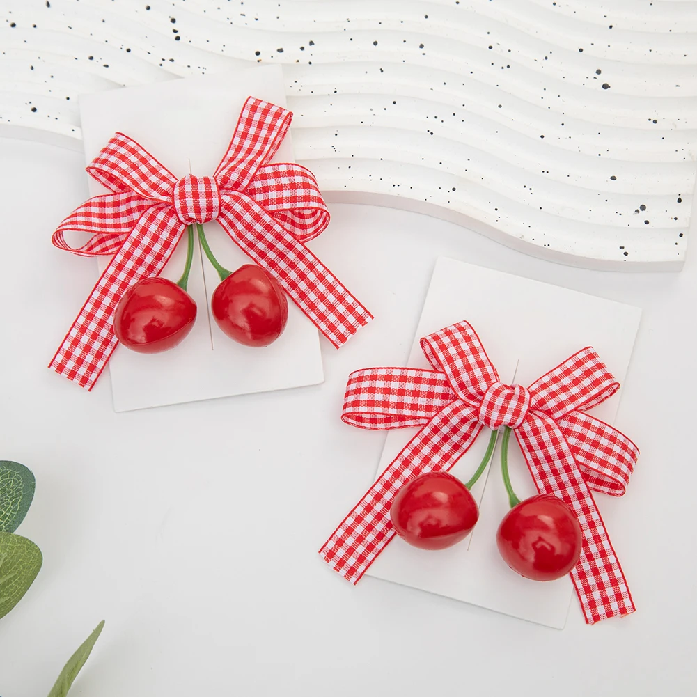 4 unids/lote Vintage cereza BB pasadores rojo a cuadros arco pinzas para el cabello para princesa recién nacido niñas niños horquillas horquillas