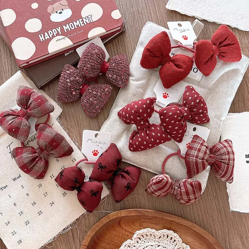 Anillo de cuerda para el pelo con lazo para niños coreanos, bandas elásticas para el pelo a cuadros rojos Vintage para niñas, accesorios para la cabeza hechos a mano, regalos, joyería