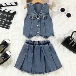 Conjunto verano niña camiseta vaquera sin mangas y falda boutique