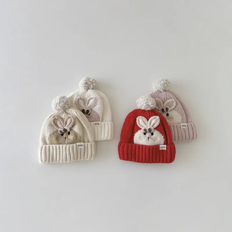 Gorro de invierno para bebé, gorro tejido con forro de algodón con Orejas de conejo para niña, gorro cálido con orejeras para recién nacido, gorro de invierno con animales bonitos