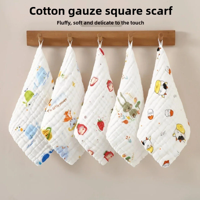 Toalla cuadrada para bebé, toalla para la cara seersucker de alta densidad de algodón de 6 capas, toalla para saliva de bebé, toalla súper suave para saliva de bebé recién nacido