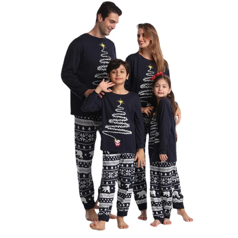 Conjuntos de pijamas con capucha familiar, pijamas navideños con estampado de cuadros, ropa de manga larga, ropa de descanso, pijamas rojos y marinos, 2 unids/set - imagen 3
