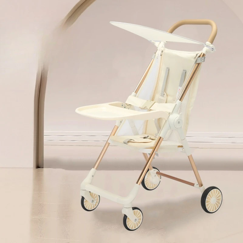 ‌ Cochecito de aleación de aluminio de alta visión: pliegue compacto, arnés de seguridad de 3 puntos, 360 °   Ruedas giratorias, vagón para bebés listo para viajar