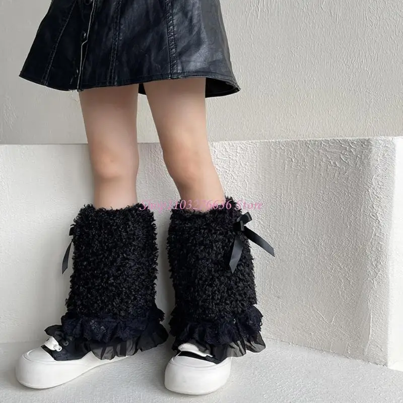 R6FD Niños Dobles capas Dobles calcetines Bowknot calcetines cálidos y elegantes elegantes para niñas para niñas - imagen 5